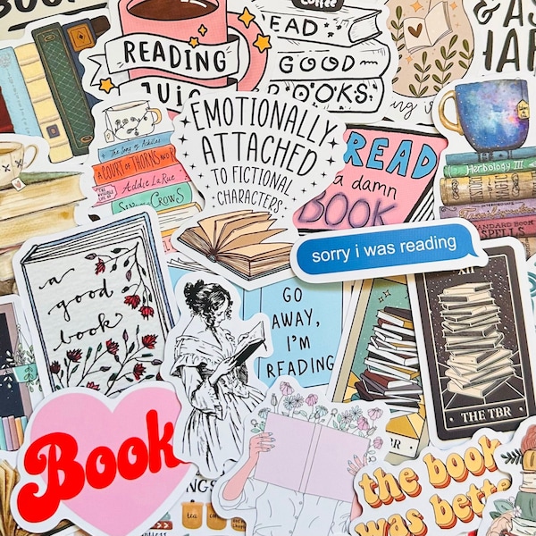 Kindle Book Stickers, Bookish Sticker Pack (1) Reader Themed Waterproof Book Nook Stickers, Water bottle Laptop Book Lover Gift