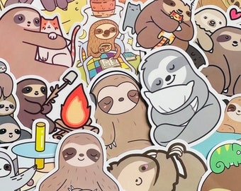 Cute Sloth Stickers, Kawaii Funny Gift Waterproof Sticker Pack Decals For Phone, Laptop, Luggage, Water Bottle, Skateboard