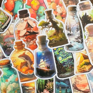 5-50Pack Aesthetic Bottles Stickers (1) Sticker Pack for Laptops, Skateboards, Phones, Rewards, Kids, Water Bottles, Bikes, Luggage