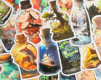 5-50Pack Aesthetic Bottles Stickers (1) Sticker Pack for Laptops, Skateboards, Phones, Rewards, Kids, Water Bottles, Bikes, Luggage