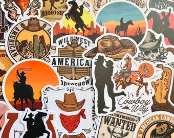 50 Cowboy Stickers, Cowboy Hat, Cowboy Boots, Cool Gift Waterproof Sticker Pack Decals For Phone, Laptop, Water Bottle