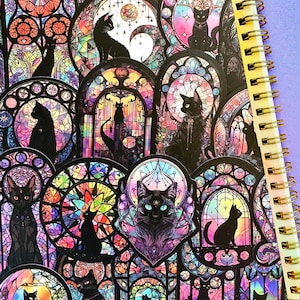 50 Stained Glass Cat Aesthetic Stickers, Fun Color Sticker Pack for Bullet Journal Diary Scrapbook Notebook