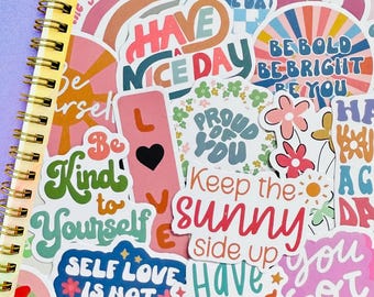 50 Motivational Quote Stickers (1), Positivity Message, Cute Danish Pastel Aesthetic Vinyl Waterproof VSCO Stickers for Laptop