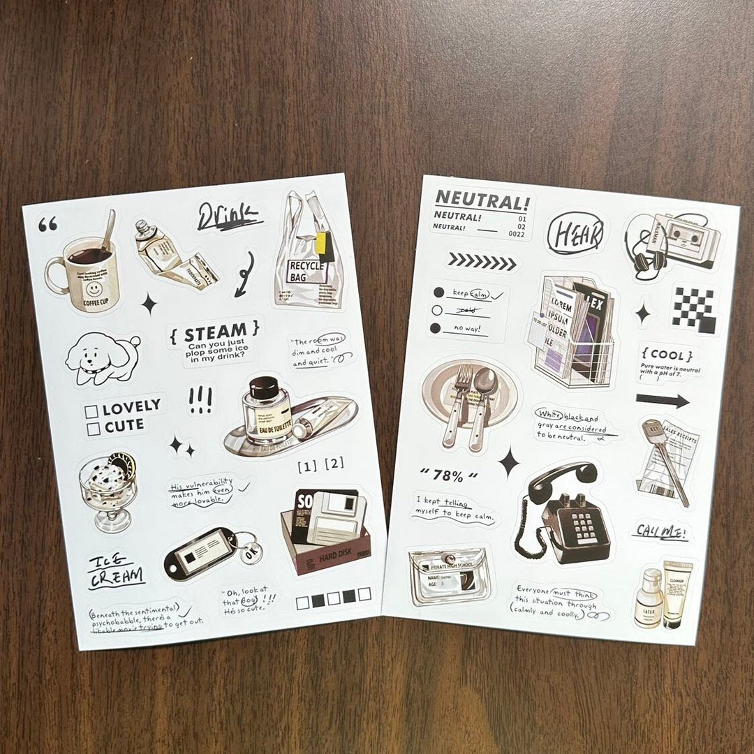 18pcs Sticker Sheet Black and White Journal Stickers Etsy