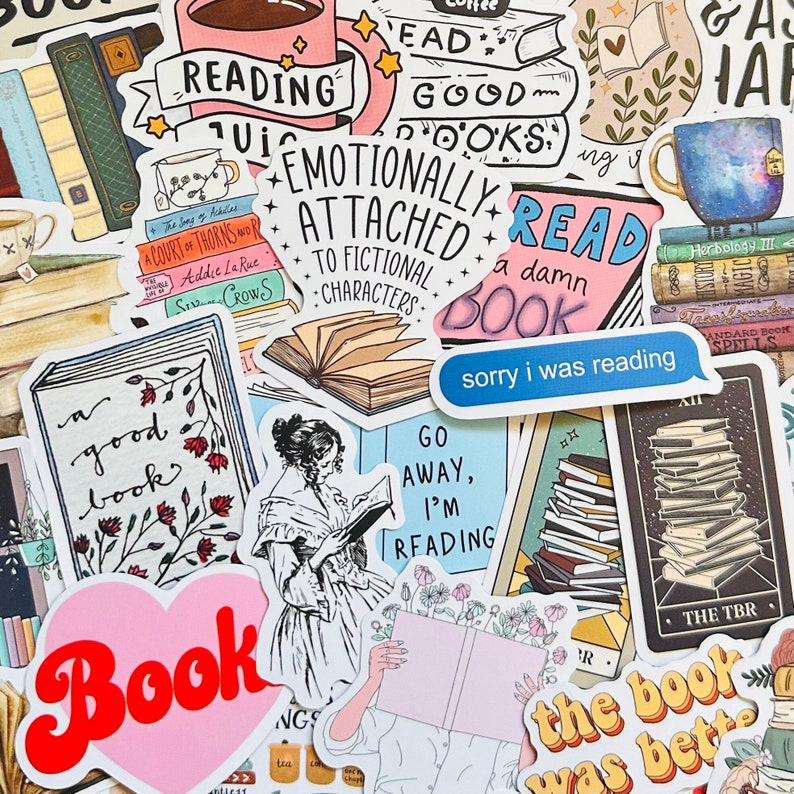 Kindle Book Stickers, Bookish Sticker Pack 1 Reader Themed Waterproof Book Nook Stickers, Water bottle Laptop Book Lover Gift zdjęcie 1