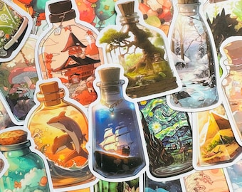 50 Aesthetic Bottles Stickers (1) Sticker Pack for Laptops, Skateboards, Phones, Rewards, Kids, Water Bottles, Luggage