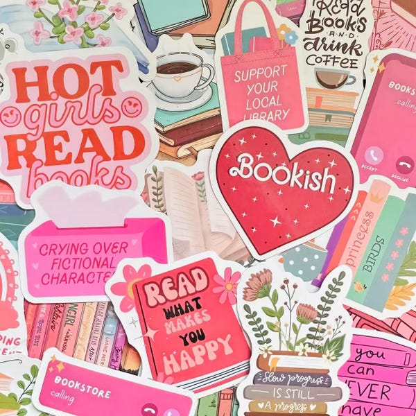 60 Kindle Book Stickers (6), Bookish Reading Sticker Pack, Reader Themed Waterproof, Bookworm, Laptop Stickers, Book Lover Gift