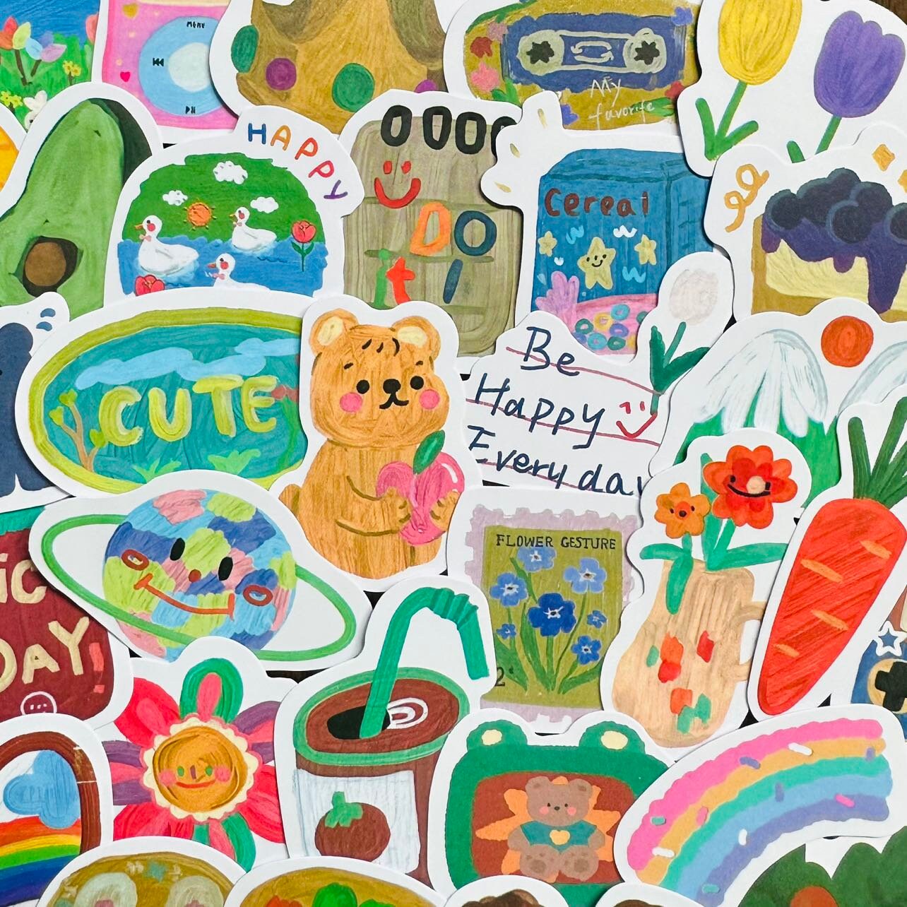 80 Cute Oil Paint Stickers, Kawaii Artist Fun Gift Sticker Pack ...