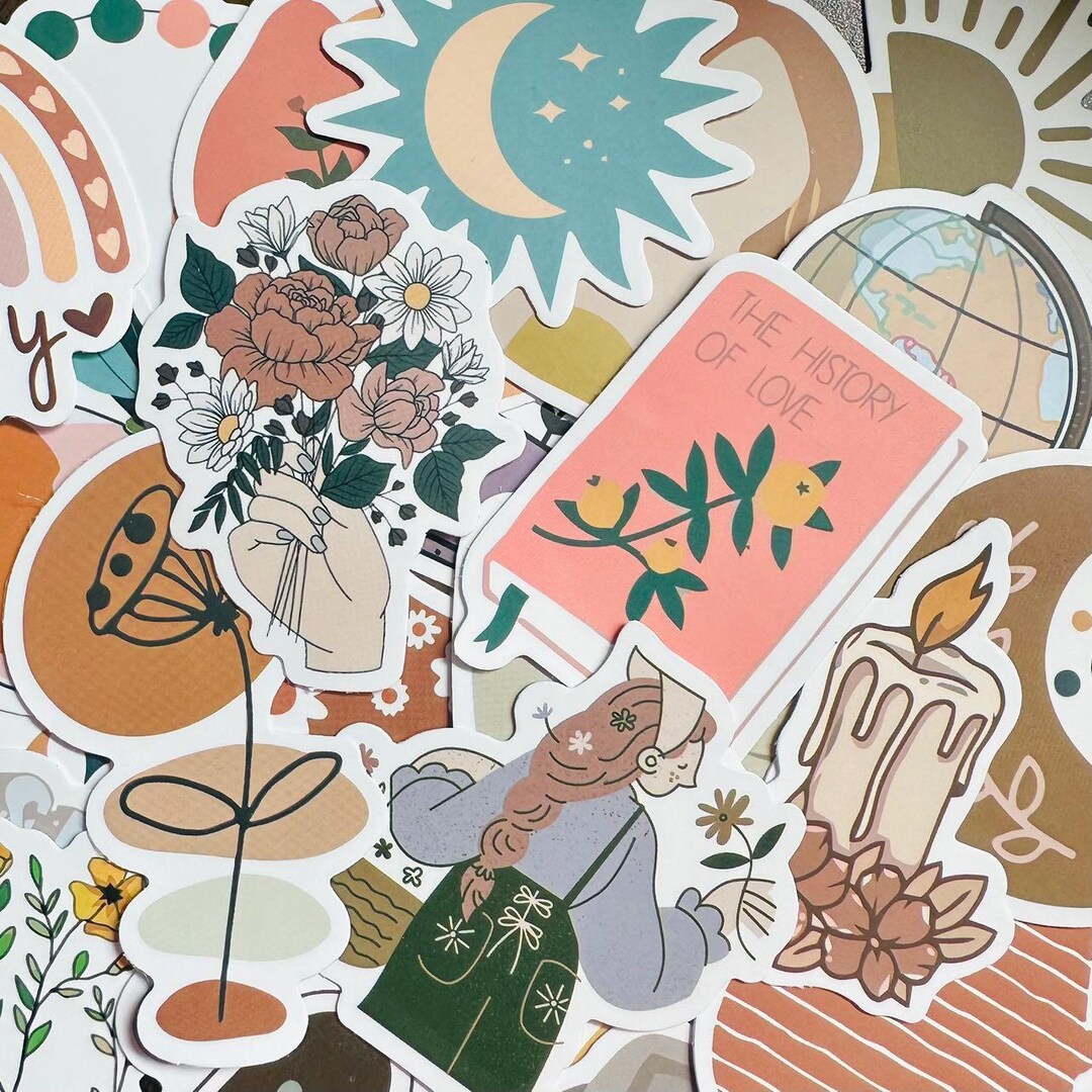 50 Boho Sticker Pack (3), Waterproof Mystery Sticker Pack, Bohemian Die ...