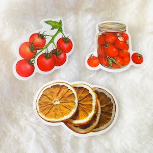 50 Tomato Lemon Stickers, Mediterranean Bullet Journal Sticker Pack, Junk Journaling Fruit Coquette Decals image 2