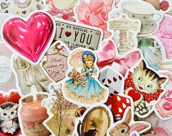 60 Pinterest Coquette Stickers, Girly Aesthetic Sticker Pack, Kindle Stickers, Junk Journal, Laptop Decals
