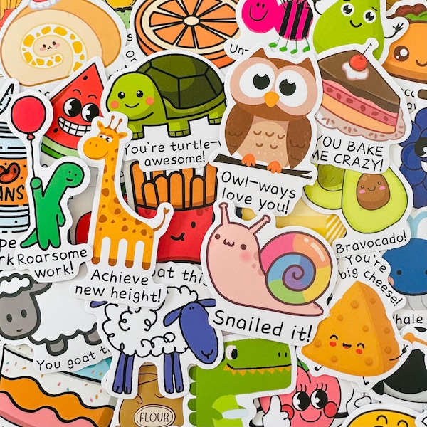 50 Funny Pun Stickers (2), Affirmation Sticker  Pack, Aesthetic Vinyl Waterproof Stickers for Water Bottle, Children Motivation Gift