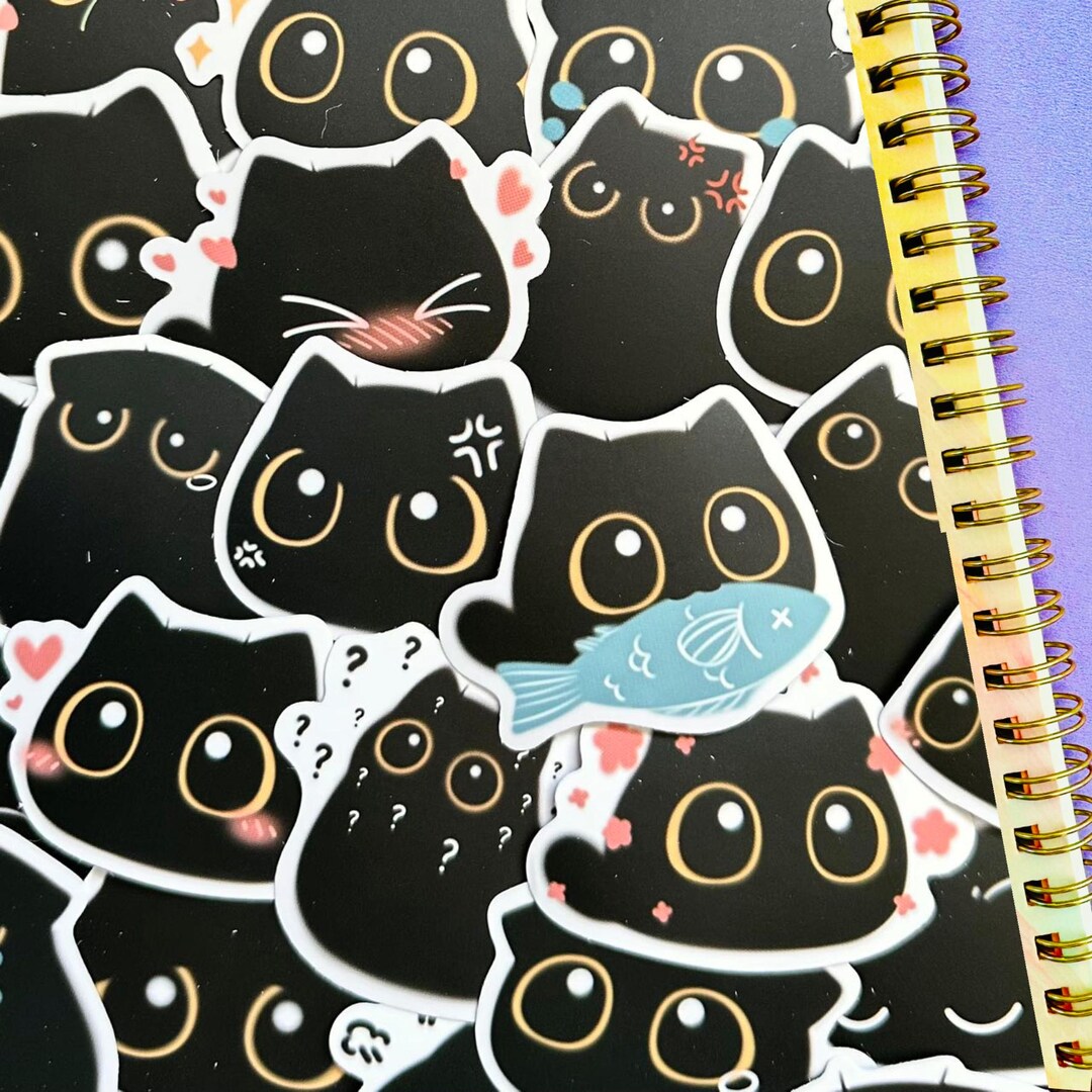 Cute Black Cat Stickers (3) Kawaii Funny Cat Gift Waterproof Sticker ...