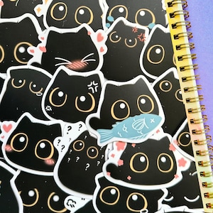 40 autocollants mignons de chat noir (3) Pack d'autocollants imperméables cadeau chat drôle kawaii pour ordinateur portable, téléphone, bouteille d'eau