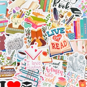 50 pegatinas de libros (7) Pack de pegatinas para Kindle, pegatinas impermeables para portátil, pegatinas para Book Nook, regalo para amantes de los libros