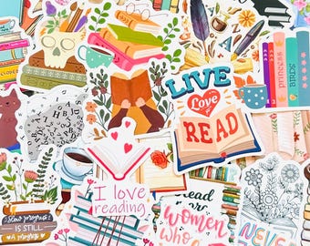 50 Book Stickers (7) Kindle Bookish Sticker Pack, Waterproof Laptop Stickers, Book Nook Stickers, Book Lover Gift