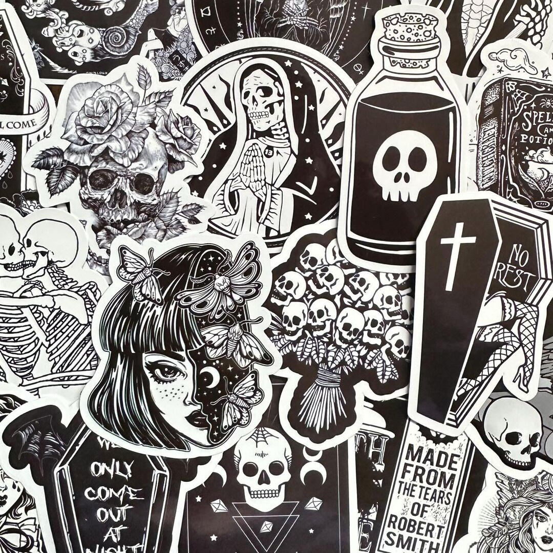 50 Cool Black and White Goth Stickers (4) Dark Skull Gothic Sticker ...