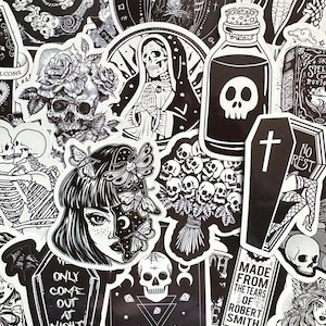 50 Cool Black and White Goth Stickers (4) Dark Skull Gothic Sticker Pack Laptop Water bottle Tattoo Decals, Waterproof Stickers