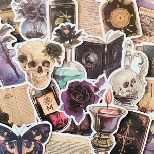 50 Cool Witch Stickers (10) Skull Gothic Sticker Pack, scrapbook planner Decal Luggage Laptop Water bottle Sticker