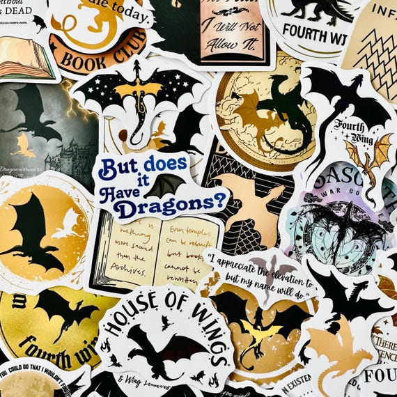 50 Fourth Wing Stickers, Empyrean Dragon Stickers, Iron Flame Stickers, Waterproof Bookish Sticker Pack, Kindle Stickers