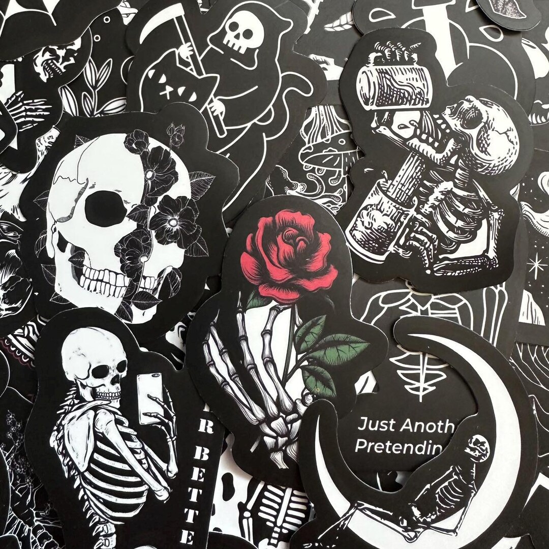 50 Black and White Goth Stickers (1) Cool Dark Skull Gothic Sticker ...