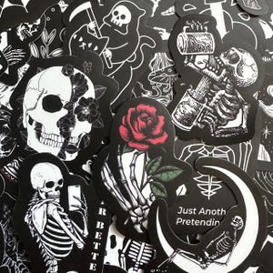 50 Black and White Goth Stickers (1) Cool Dark Skull Gothic Sticker Pack Luggage Laptop Water bottle Tattoo Decals