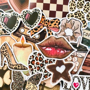50 Brown Girl Sticker Pack, Leopard Print Aesthetic Coquette Stickers, Cheetah Print Planner, Laptop Stickers