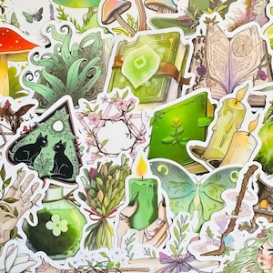 50 magische heks stickers (7), mystieke tovenaar Kindle stickerpakket, mysterieuze vinylsticker, plakboekplanner waterfles deca