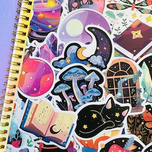 50 Cute Wizard Stickers (5) Assorted Enchanting Sticker Pack Gift Magical Witch Stickers Bullet Journal Scrapbook Waterproof