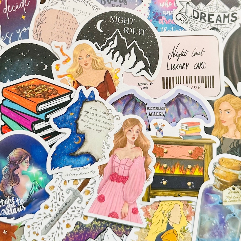 ACOTAR Stickers, Bookish Sticker Pack, Kindle Stickers The Night Court, Sarah J Maas, Spring Court zdjęcie 1