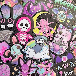 50 adesivos góticos kawaii (1) pacote de adesivos para garrafa de água para laptop e bagagem, decalques góticos fofos de caveira
