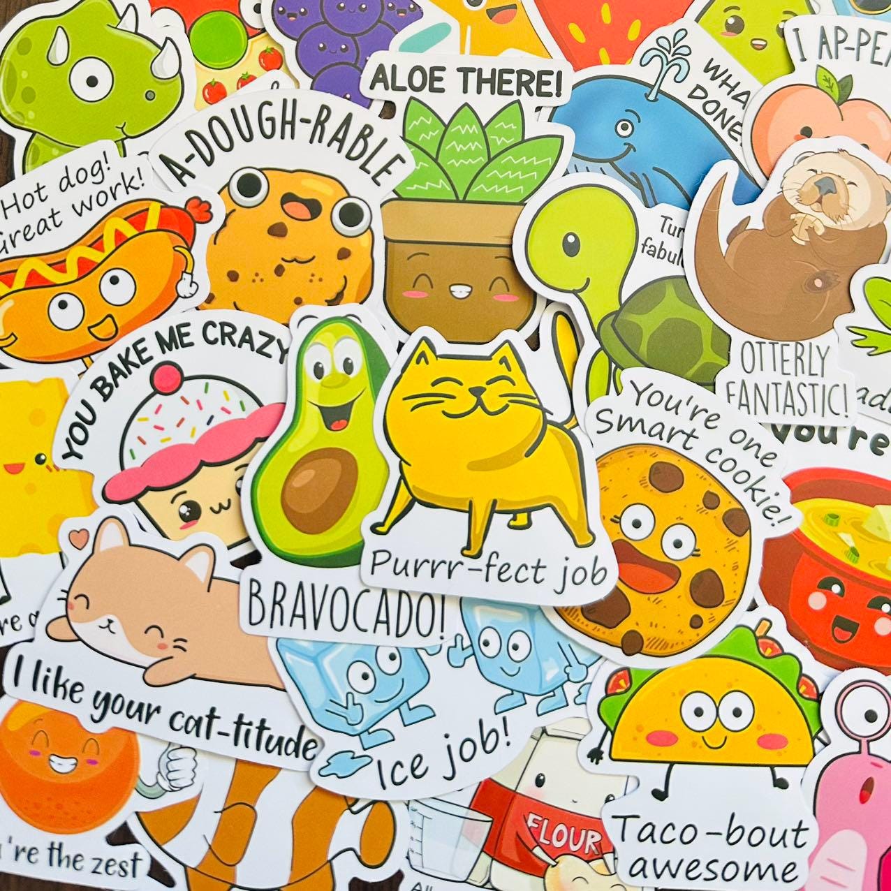 50 Funny Pun Sticker Pack, Affirmation Stickers, Aesthetic Vinyl Waterproof Stickers for Water Bottle, Children Motivation Gift