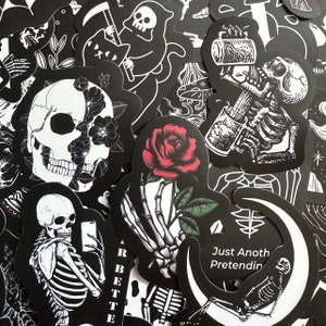 5-50pcs Black and White Goth Stickers (1) Luggage Laptop Water bottle Sticker Dark Skull Gothic Tattoo Decals