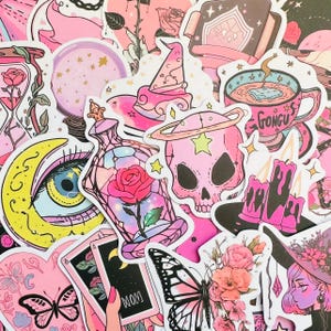 50 Magical Witch Stickers (8), Mystical Wizard Kindle Sticker Pack, Mystery Vinyl Sticker, Water bottle scrapbook planner Decal