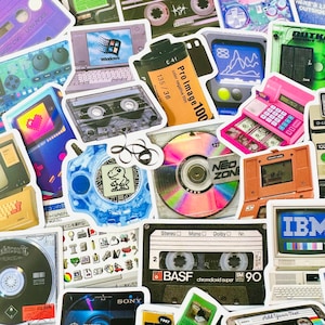 50 Retro 90s Tech Stickers, Retro Sticker Pack, Junk Journaling 90s Tech Coquette Stickers, Bullet Journal Supplies, 90s Sticker Pack