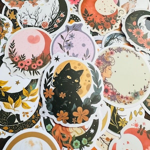 50 Celestial Moon Cat-stickerpakket, ongewenste dagboekstickers, kattenstickers, hemel, dagboekstickers, plakboeken, planner
