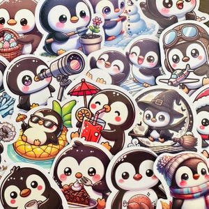 50 lindas pegatinas de pingüinos, paquete de pegatinas impermeables de regalo divertido kawaii para teléfono, computadora portátil, equipaje, botella de agua, patineta