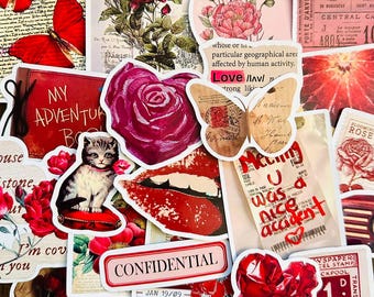 50 Pinterest Aesthetic Stickers, Red Coquette Sticker Pack, Red Aesthetic Kindle, Planner, Laptop, Waterproof Sticker Set