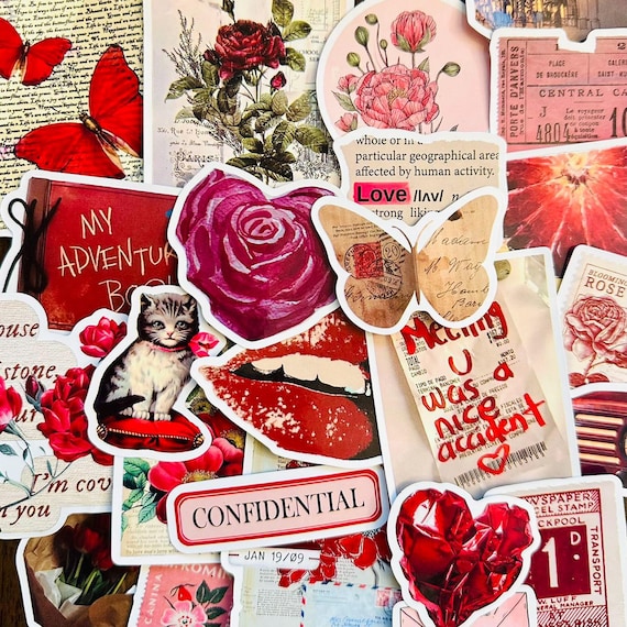 50 Pinterest Aesthetic Stickers, Red Coquette Sticker Pack, Red Aesthetic Kindle, Planner, Laptop, Waterproof Sticker Set