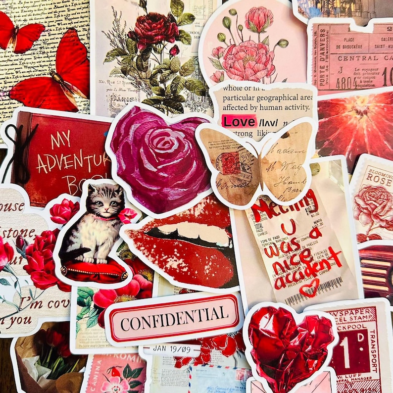 50 Pinterest Aesthetic Stickers, Red Coquette Sticker Pack, Red Aesthetic Kindle, Planner, Laptop, Waterproof Sticker Set image 1