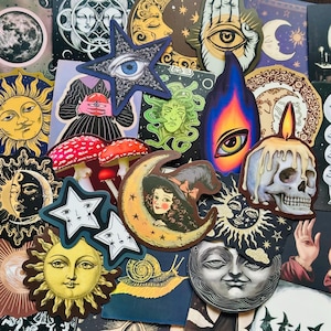 50 autocollants célestes grunge vintage, lot d'autocollants amusants pour carnet de notes Bullet Journal Diary