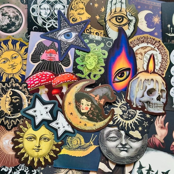 50 pegatinas vintage grunge celestiales, paquete divertido para diario, álbum de recortes y cuaderno de viñetas.