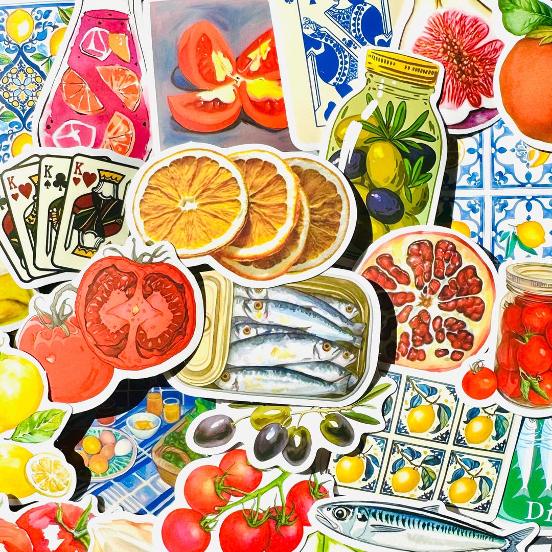 50PCS Tomato Lemon Stickers, Mediterranean Bullet Journal Sticker Pack, Junk Journaling Fr