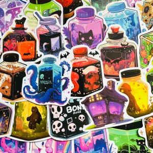 5-50pcs Magical Potion Bottle Stickers (7), Mystical Witch Wizard Kindle Sticker Pack, Mystery Vinyl Sticker, Water bottle Decals