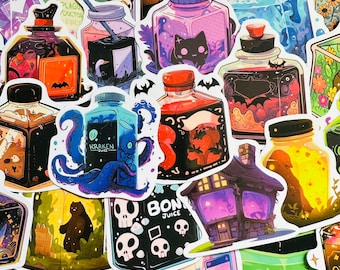 5-50pcs Magical Potion Bottle Stickers (7), Mystical Witch Wizard Kindle Sticker Pack, Mystery Vinyl Sticker, Water bottle Decals