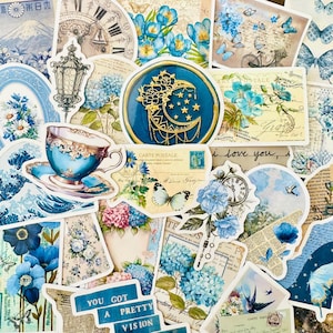 50 Pinterest Ästhetik Aufkleber, Blaue Kokette Sticker Pack, Blaue Ästhetik Kindle Aufkleber, Planer, Laptop, wasserfester Aufkleber