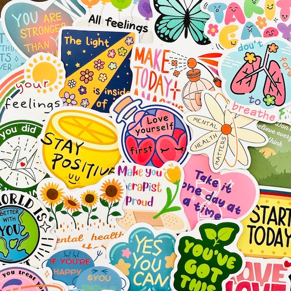 50PCS Mental Health Stickers, Random Anxiety Depression Die Cut Sticker Pack for Laptop Phone Skateboard Luggage