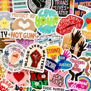 50 Social Justice Stickers, Equality Sticker Pack, liberal Stickers, Gay Pride Assorted Self Adhesive Waterproof Decals