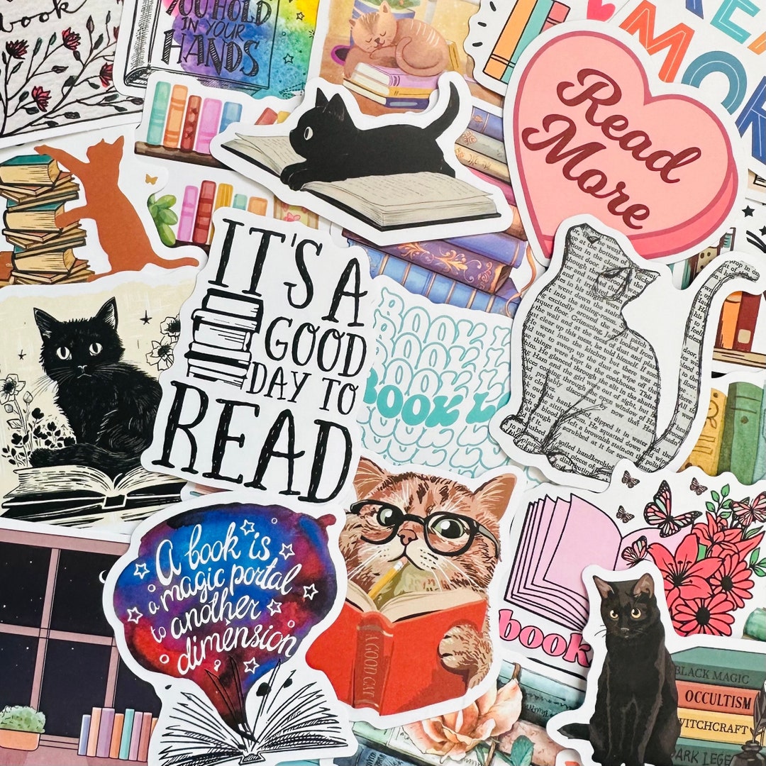 100 PCS Book & Cat Reading Stickers 3 Kindle Bookish Sticker Pack ...