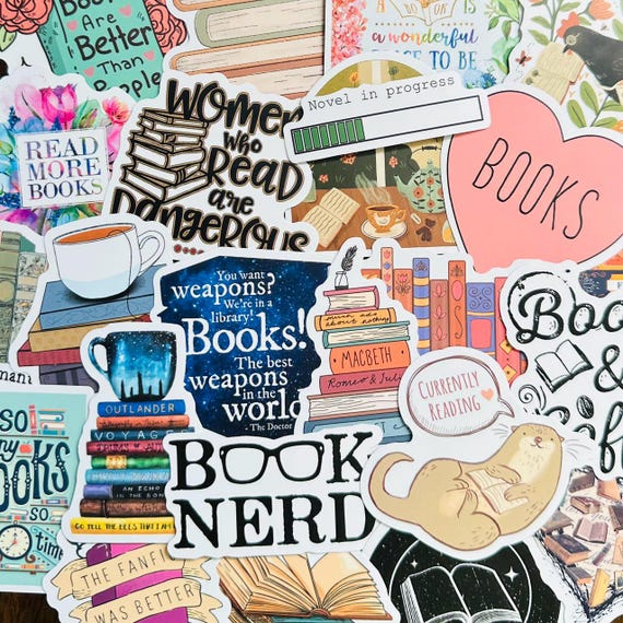 50 Pcs Book Stickers for Kindle, Bookish Sticker Pack for iPad, Laptop, E-book Readers Water Bottle Cute Booktok Waterproof Vinyl Stickers Girls Holographic Smut Romance